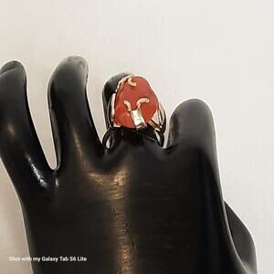 💎Orange Stone Ring In Gold Tone Metal Prong Set